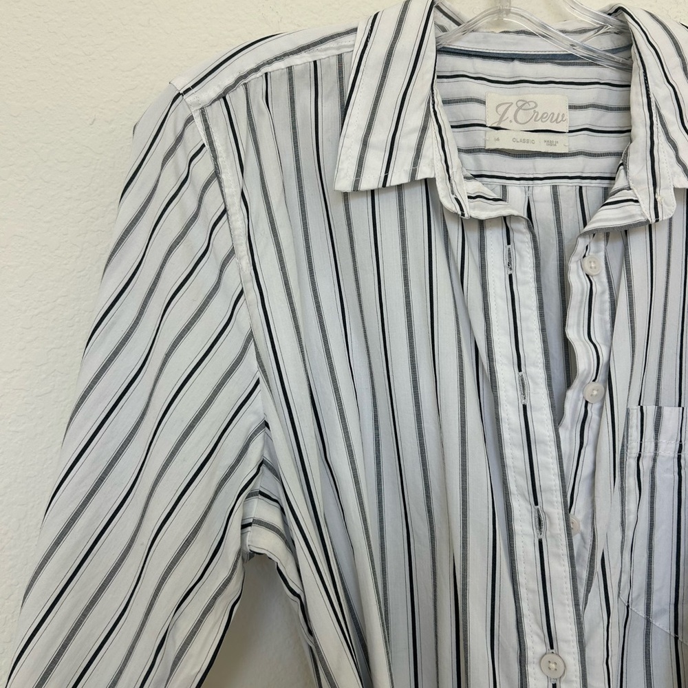 J Crew Cotton Poplin Tie Waist Striped Midi Dress - Picture 3 of 6